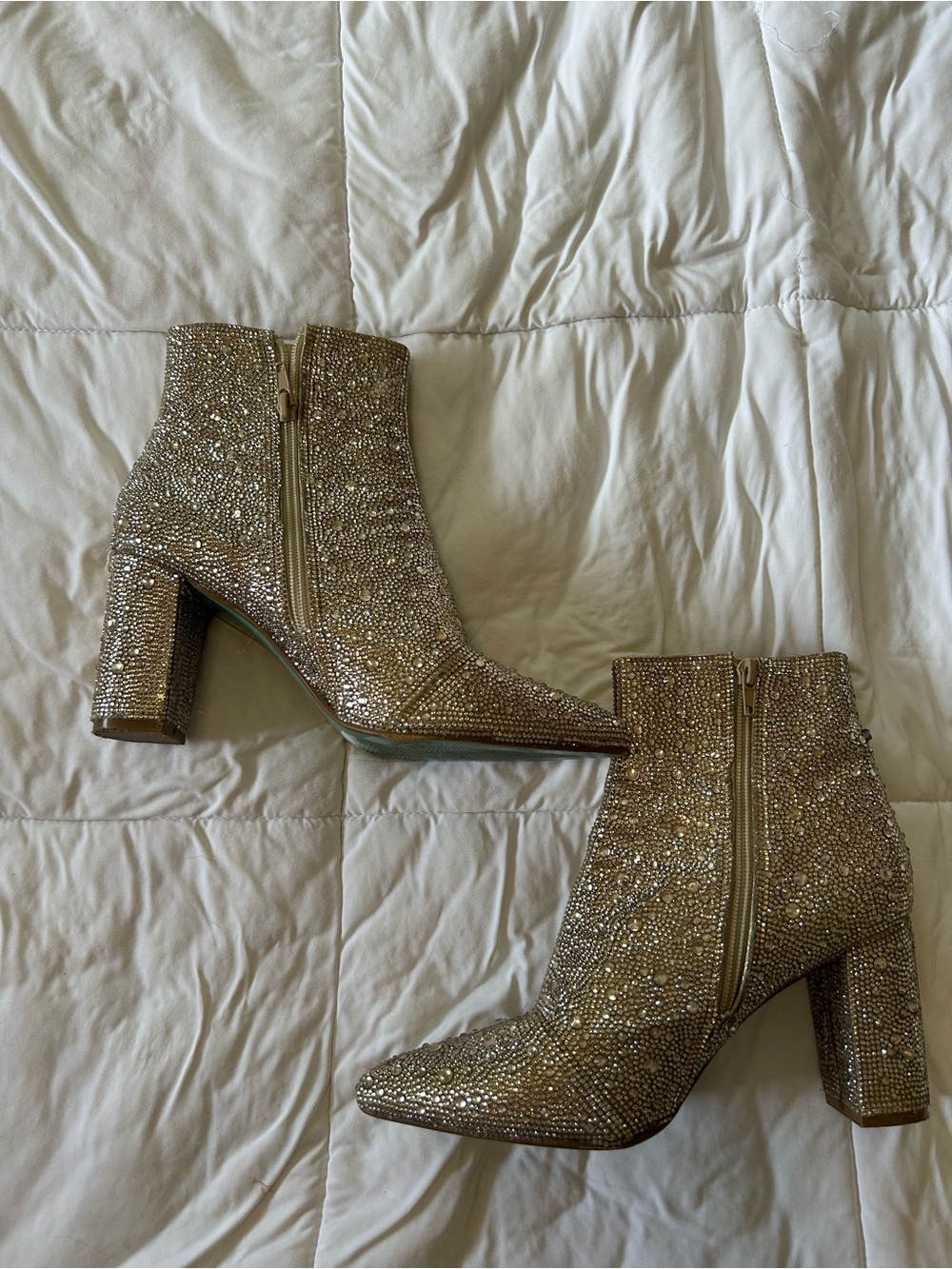 Betsey Johnson Crystal Embellished Ankle Boots